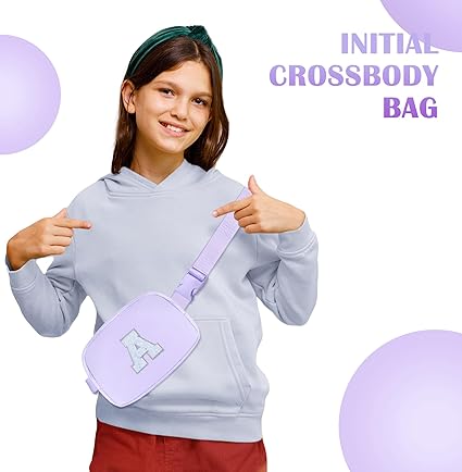 raduation Gifts for Her Daughter Girls Purple Fanny Pack Initial Belt Bag Crossbody Purse 4 5 6 7 8 9 10 11 12 13 14 15 Year Old Girl Birthday Tween Preteen Teen Girl Trendy Stuff Letter A