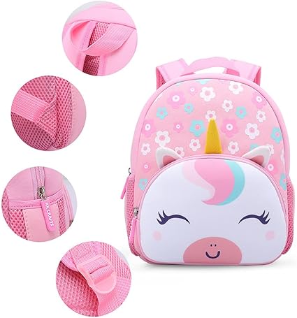 Preschool Backpack Toddler Neoprene Animal Schoolbag Lunch backpack for Kids Boys Girls(Floral Unicorn)