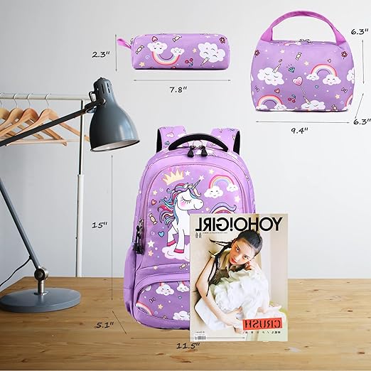 Unicorn Backpack for Girls School Backpack for Girls Unicorn Bookbag School Bag Set for Elementary Back to School