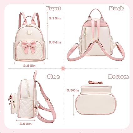 Women Quilted Leather Backpack Small Bowknot Mini Backpack Purse for Girls Personalized Trendy Stuff Gifts for Kids Blue