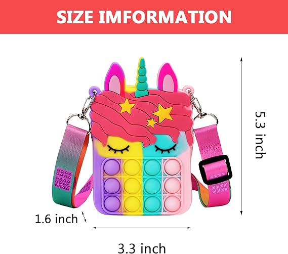 Unicorn Pop It Purse Fidget Toys for Girls, Silicone Cartoon Bag for Students Kids Pop Sensory Popper Toy for ADHD Anxiety, Unicorn Gifts Toys for Girls Birthday Present