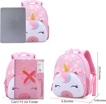 Preschool Backpack Toddler Neoprene Animal Schoolbag Lunch backpack for Kids Boys Girls(Floral Unicorn)