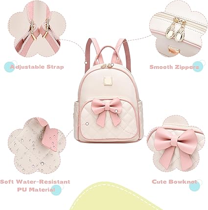 Women Quilted Leather Backpack Small Bowknot Mini Backpack Purse for Girls Personalized Trendy Stuff Gifts for Kids Blue