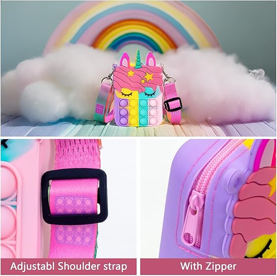 Unicorn Pop It Purse Fidget Toys for Girls, Silicone Cartoon Bag for Students Kids Pop Sensory Popper Toy for ADHD Anxiety, Unicorn Gifts Toys for Girls Birthday Present