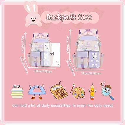 Bunny Backpack for Girls Cute Sequin Kids Backpack with Tuition Tote Bag