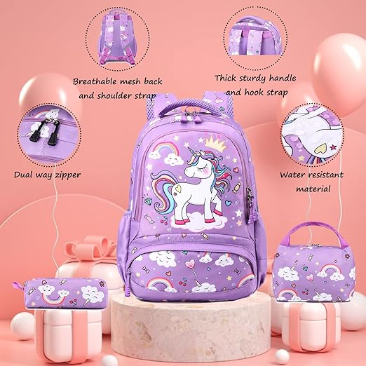 Unicorn Backpack for Girls School Backpack for Girls Unicorn Bookbag School Bag Set for Elementary Back to School