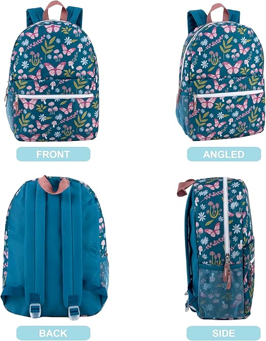 17 Inch Backpack with Side Pockets for Girls for School, Travel, Hiking, Camping