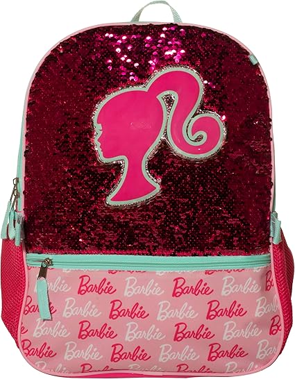 AI ACCESSORY Barbie 4 Piece Backpack Set, Sparkle & Shine with this Magic Flip Sequin School Bag for Girls with Zip Front Pocket, Pink