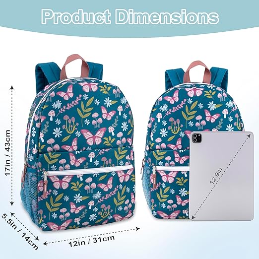 17 Inch Backpack with Side Pockets for Girls for School, Travel, Hiking, Camping