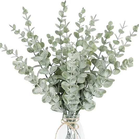 10PCS Gold Eucalyptus Leaf Artificial Plants Diy Christmas Fake Plant Flower Bouquet Ornament Home Garden Party Wedding Decor