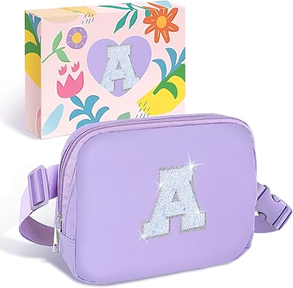 raduation Gifts for Her Daughter Girls Purple Fanny Pack Initial Belt Bag Crossbody Purse 4 5 6 7 8 9 10 11 12 13 14 15 Year Old Girl Birthday Tween Preteen Teen Girl Trendy Stuff Letter A