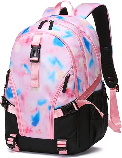 High School Backpack for Girls Middle School Bookbag Teens Back to School Bag for College with Large Compartment Mochilas para Niñas Adolescentes 18" Tie Dye Pink