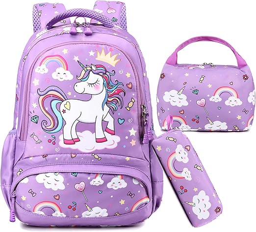 Unicorn Backpack for Girls School Backpack for Girls Unicorn Bookbag School Bag Set for Elementary Back to School