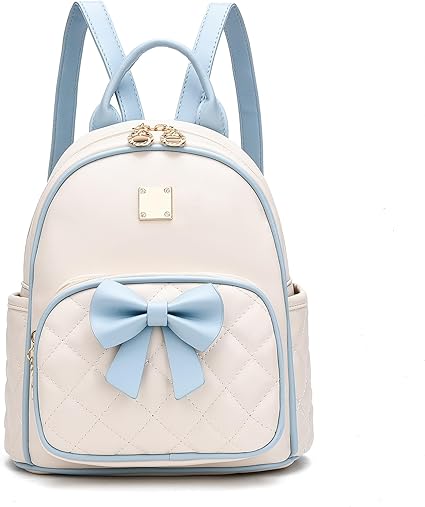 Women Quilted Leather Backpack Small Bowknot Mini Backpack Purse for Girls Personalized Trendy Stuff Gifts for Kids Blue