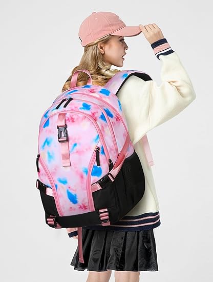High School Backpack for Girls Middle School Bookbag Teens Back to School Bag for College with Large Compartment Mochilas para Niñas Adolescentes 18" Tie Dye Pink