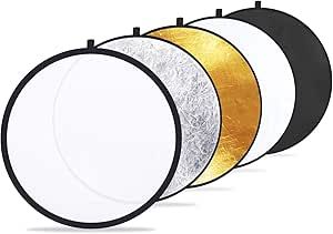 Etekcity 24" (60cm) 5-in-1 Photography Reflector Light Reflectors for Photography Multi-Disc Photo Reflector Collapsible with Bag - Translucent, Silver, Gold, White and Black